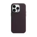 Кожаный чехол Магсейф для iPhone 15 Pro Elderberry / Анимация NFC / Leather Case with Магсейф для Айфон 15 Про / Вишнёвый