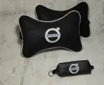 Подарочный набор: подушка на подголовник из велюра и ключница с логотипом VOLVO, комплект 3 предмета