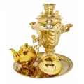 Набор самовар этектрический 3 л Ваза под золото латунь