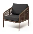 Канны кресло плетеное из роупа, каркас алюминий коричневый (RAL8016) муар, роуп коричневый круглый, ткань темно-серая 027