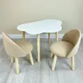 Стол детский Облако белый + 2 мягких Стула бежевые от DimDomKids, ножки из дерева