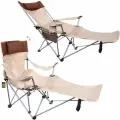 Кресло складное 2 в 1, комфорт с подлокотниками, бежевый, шезлонг/стул, каркас металл, ткань Оксфорд 600D, до 100 кг