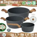 Набор Tognana T-care ковш 16 см 1.3 л, кастрюля 20 см 2.4 л, 24 см 4 л с крышками
