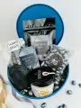 Подарочный набор в угольно-черной шляпной коробке Wonder me box/ Праздничный оригинальный большой подарок любимому мужчине, парню, другу, папе, брату, дяде, учителю 23 февраля День рождения