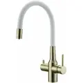 Смеситель для кухни с гибким изливом Paulmark SALIX, подключение к фильтру питьевой воды с отдельным каналом, двурычажный, поворотный, латунь / силикон, на мойку, бронза, Sa213419-BRw