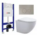 Комплект 3 в 1 инсталляция Enio Tecnico 50 EN8050050 + Подвесной унитаз SinteSi EVI + кнопка матовая нержавеющая сталь Rotondo