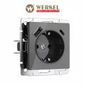 Встраиваемая розетка со шторками и USB тип A+C Werkel W1171744, быстрая зарядка Quick charge 3.0, графит акрил