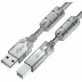 GCR Кабель PROF 1.5m USB 2.0, AM/BM, прозрачный, ферритовые кольца, 28/24 AWG, экран, армированный, морозостойкий