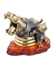 Фигурка Народные промыслы Бегемот и кот Держись Бро, латунь, янтарь, 5,8x4,5x5 см
