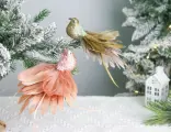 Набор ёлочных украшений птички 'песни зимнего сада' на клипсе, перо, персиковый и оливковый, 22 см, 2 шт, Christmas Deluxe 13409