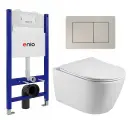 Комплект 3 в 1 инсталляция Enio Tecnico 50 EN8050050 + Унитаз подвесной Акватек Вега AQ1905-00 + кнопка матовая нержавеющая сталь Quadro