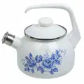 Чайник сталь, эмалированное покрытие, 2.5 л, со свистком, с кнопкой, лзэп, Морозная роза, индукция, белый, С-2711АП/4Рч