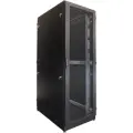 Шкаф телекоммуникационный напольный 42U (600 1000) дверь перфорированная, задние двойные перф, цвет черный