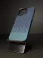 Чехол-накладка для Айфон 15 Про Макс с МагСейф из Кевлара / чехол на iPhone 15 Pro Max с MagSafe Kevlar LUXO Life+ / MOSBROS, синий с узором, карбоновый