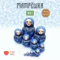 Матрешка деревянная детская традиционная гжель 10 мест 14 см Орнамент