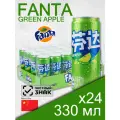 Fanta Green Apple, 0.33 л, 24 шт, slim-банка (газированный напиток Фанта Зеленой Яблоко, жб, Китай)