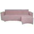 Чехол на угловой диван с выступом справа Жатка, цвет Пудра
