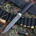 Нож разведчика НР-40 из дамасской стали с обратной гардой из мельхиора