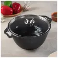 Кастрюля KUKMARA, 3 л, стеклянная крышка, антипригарное покрытие, тёмный мрамор