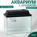 Аквариум Прямоугольный с крышкой, 15 литров, 34 x 17 x 25/30 см, чёрный