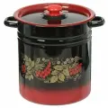 Кастрюля эмалированная сталь, 12 л, с крышкой, крышка сталь, цилиндр, Сибирские товары, С1624.38, черно-красная
