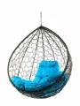 Подвесное кресло капля (без стойки), с ротангом коричневое, голубая подушка