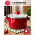 Кастрюля эмалированная Вишневый сорбет 4,0л стеклянная крышка с металлическим ободком