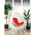 Подвесное кресло капля с ротангом белое, красная