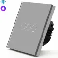 Cенсорный Wi-Fi выключатель с Алисой, 3 клавиши 1 пост, (3G) стекло 86х86мм цвет серый