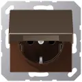 Розетка с заземлением Jung A без защитных шторок, на клеммах, с крышкой, ip20, мокко