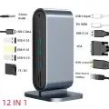12 в 1 Тип C адаптер док-станция 4K HDMI совместимый VGA RJ45 3,5 мм разъем SD TF карта USB 3,0 концентратор 100 Вт PD для ноутбука Macbook, 12 in 1