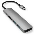 Переходник/адаптер Satechi SLIM ALUMINUM TYPE-C MULTI-PORT ADAPTER V2 (ST-SCMA2), длина 0.15 м, 1 шт., space gray