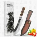 Kimatsugi / Японский универсальный кухонный нож в подарочной коробке. Сталь AUS-8. Длина лезвия 16 см. Кожаные ножны
