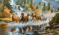 Гобелен, гобелен без рамы 125х70 см / Лошади у водопада