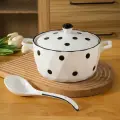 Тарелка для супа 10 дюймов керамическая с двумя ручками стиль Хепберн с ложкой для рыбы, лапши, салата