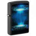 Оригинальная бензиновая зажигалка ZIPPO UFO Flame с покрытием Black Light, латунь/сталь, черная, матовая, 38x13x57 мм