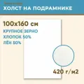 Холст грунтованный на подрамнике 100х160 см, 420 г/м2, лен 50%, хлопок 50%, крупное зерно, Холстофф
