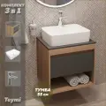 Тумба подвесная с раковиной для ванной 55 см Teymi Ritta корпус дуб фасад графит раковина Helmi S 48 смеситель хром F03781