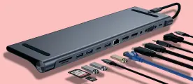 Док-станция 12 в 1 USB Type-C: PD, VGA, HDTV*2, Audio 3,5 mm Jack LAN, SD, TF, USB3.0, USB2.0*2, USB Type-C