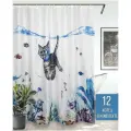 Штора занавеска для ванной BATH PLUS 180*200 тканевая непромокаемая CAT5 Кошки кольца в комплекте