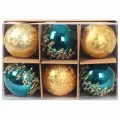 Шары елочные Золотая сказка 6 шт, 6 см Powder Blue бирюзовый, золото, пластик (592178)