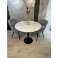 Стол кухонный из керамогранита Mesa design Ronda 2.0, круглый 85 x 85 см, белый с прожилками, подстолье металл