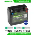 Мото аккумулятор стартерный InwattPRO YTX20HL-BS 12В 20Ач обратная полярность 350А (12V 20Ah) ( YTX20L-BS, CT 12201) AGM гидроцикла, квадроцикла, снегохода, дизельных генераторов