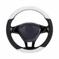 Оплетка, чехол (накидка) на руль Хонда н-бокс (2017 - 2020) микровэн / Honda N-BOX, Экокожа, Черный и белый