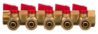 Коллектор 1x16x5 с шаровыми кранами 5 вых, для металлопластиковых труб красн. TST