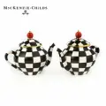 Набор солонка и перечница, 8х8 см, MacKenzie-Childs, Courtly Check, подарочный, чайник, набор для специй, ёмкости для приправ, черно-белая клетка, фарфор, ручная роспись, премиум посуда