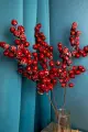 Искусственные цветы для декора новогодние ягоды крупные красные 2,5мм 3шт 70 см