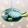 Стеклянная елочная игрушка Рыбка Глосси - Brilliant Turquoise 13 см, подвеска