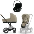 Детская универсальная коляска Cybex Priam IV Chrome Brown 3 в 1 Cozy Beige, автокресло Cloud T Plus Sepia Black, до 4 лет