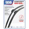 600 525 мм. Крепление Hook. Комплект бескаркасных щеток стеклоочистителя RD5 дворники на Nissan Primastar; Ниссан Примастар; Lexus RX; Лексус РИкс; Acura MDX; Акура МДИкс